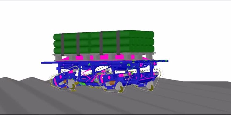 Transient stress on an autonomous tracked vehicle multi-body dynamics model traversing rough terrain