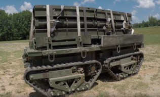 The Stratom autonomous tracked vehicle prototype during field testing
